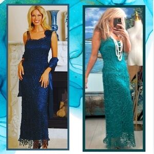 Soulmates,Gorgeous Silk Asymmetrical Gown in Jade,Intricate Floral Design,Size M